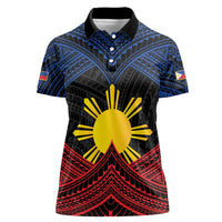 Personalized Philippines Women Polo Shirt Polynesian Tribal Tattoo with Filipino Flag Motif