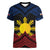 Personalized Philippines Women V-Neck T-Shirt Polynesian Tribal Tattoo with Filipino Flag Motif