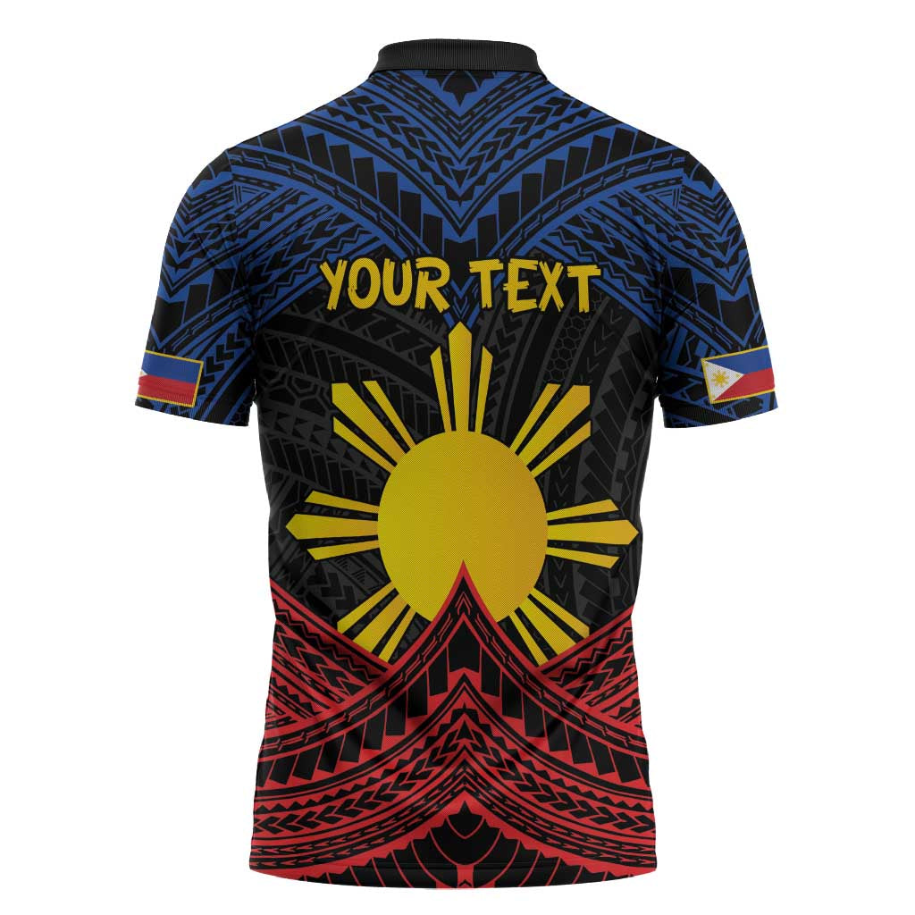 Personalized Philippines Zipper Polo Shirt Polynesian Tribal Tattoo with Filipino Flag Motif - Polynesian Pride
