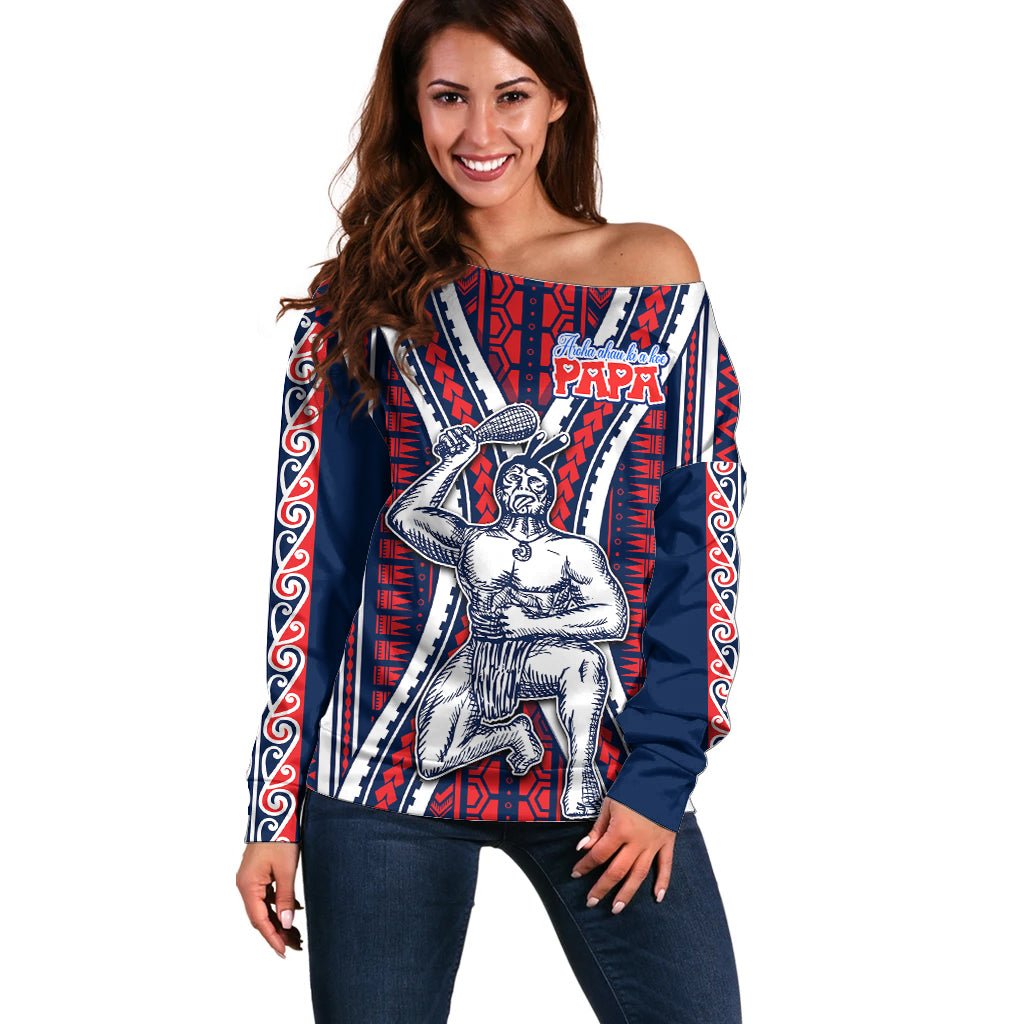 Aotearoa Father's Day Gift For Dad Off Shoulder Sweater Aroha Ahau Ki A Koe Papa - Maori Style Pattern LT9 Women Red - Polynesian Pride