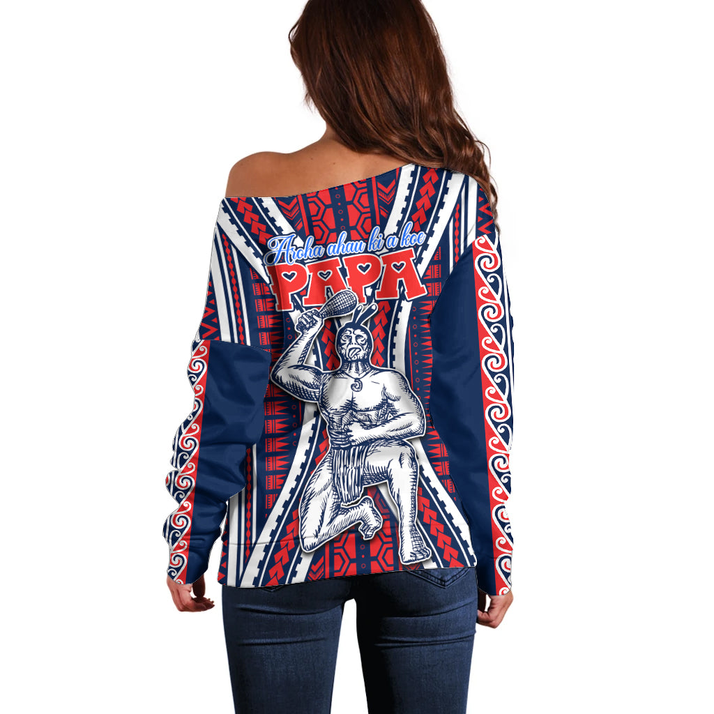 Aotearoa Father's Day Gift For Dad Off Shoulder Sweater Aroha Ahau Ki A Koe Papa - Maori Style Pattern LT9 - Polynesian Pride