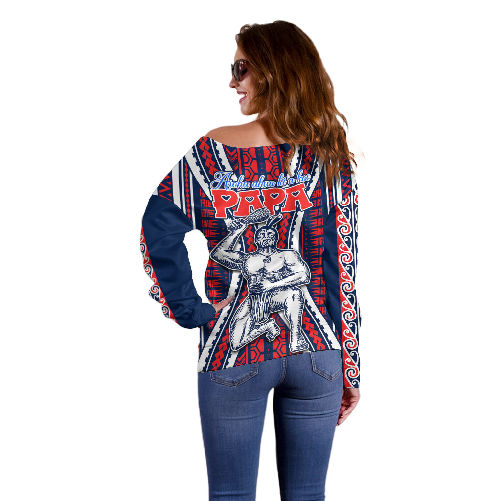 Aotearoa Father's Day Gift For Dad Off Shoulder Sweater Aroha Ahau Ki A Koe Papa - Maori Style Pattern LT9 - Polynesian Pride
