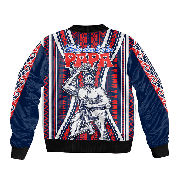 Custom Maori Fathers Day New Zealand Sleeve Zip Bomber Jacket Aroha Ahau Ki A Koe Papa - Purple LT9 main image 0