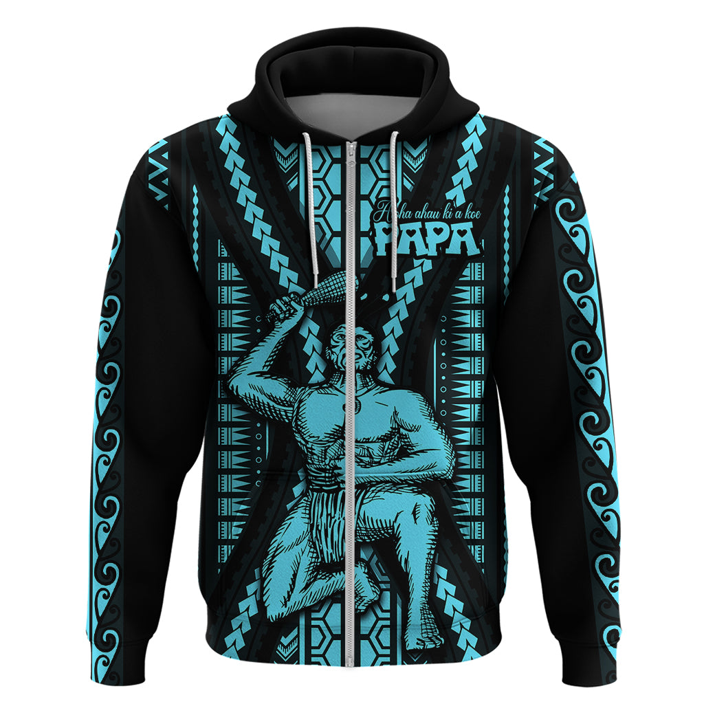 Aotearoa Fathers Day Gift For Dad Hoodie Aroha Ahau Ki A Koe Papa Aqua Maori Style Pattern LT9 Zip Hoodie Aqua - Polynesian Pride