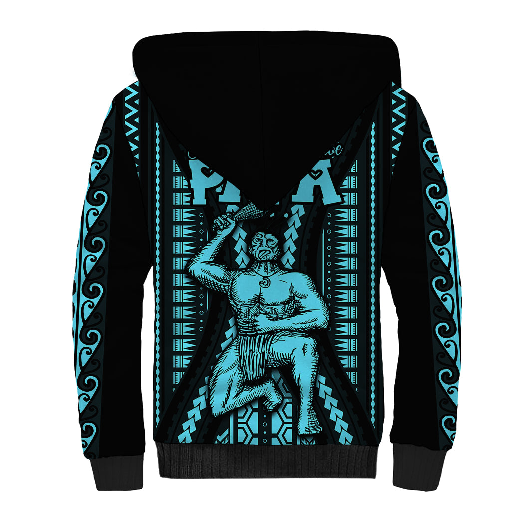 Aotearoa Father's Day Gift For Dad Sherpa Hoodie Aroha Ahau Ki A Koe Papa - Aqua Maori Style Pattern LT9 - Polynesian Pride