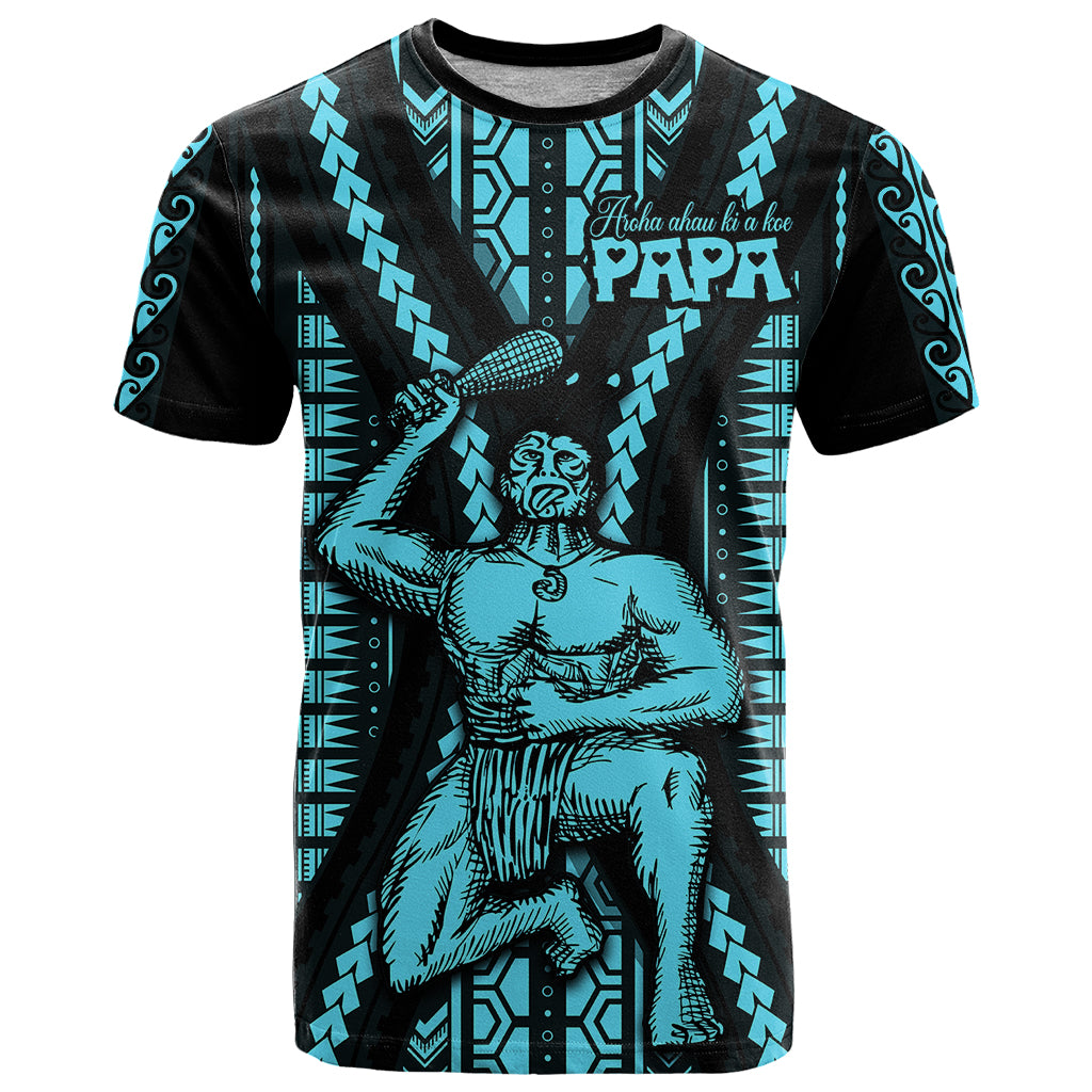 Aotearoa Fathers Day Gift For Dad T Shirt Arohaau Ki A Koe Papa Aqua Maori Style Pattern LT9 Aqua - Polynesian Pride