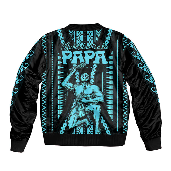 Custom Maori Fathers Day New Zealand Sleeve Zip Bomber Jacket Aroha Ahau Ki A Koe Papa - Purple LT9 main image 1