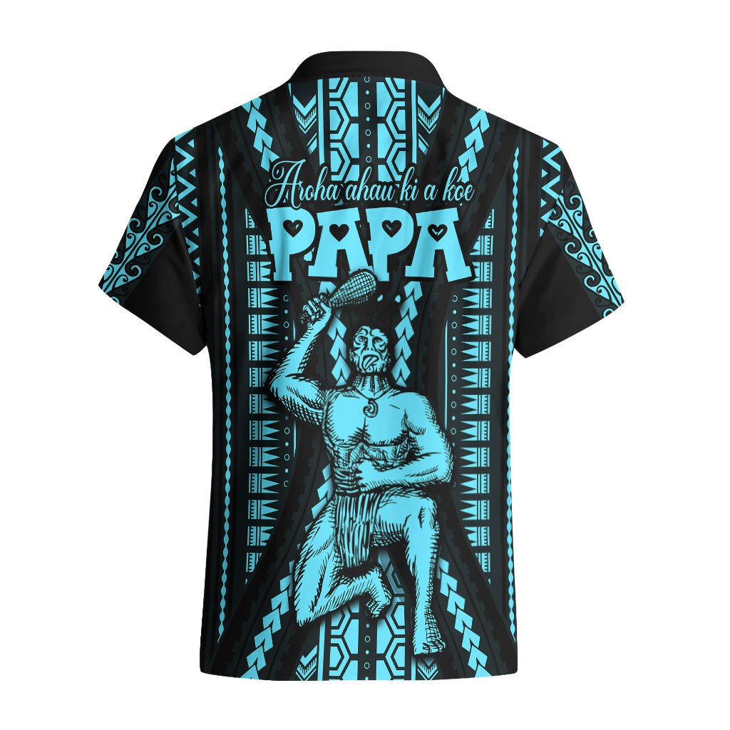 Personalised Aotearoa Father's Day Gift For Dad Hawaiian Shirt Aroha Ahau Ki A Koe Papa - Aqua Maori Style Pattern LT9 - Polynesian Pride