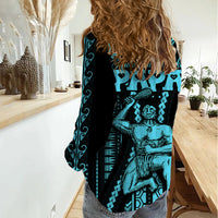 Personalised Aotearoa Father's Day Gift For Dad Women Casual Shirt Aroha Ahau Ki A Koe Papa - Aqua Maori Style Pattern LT9 - Polynesian Pride