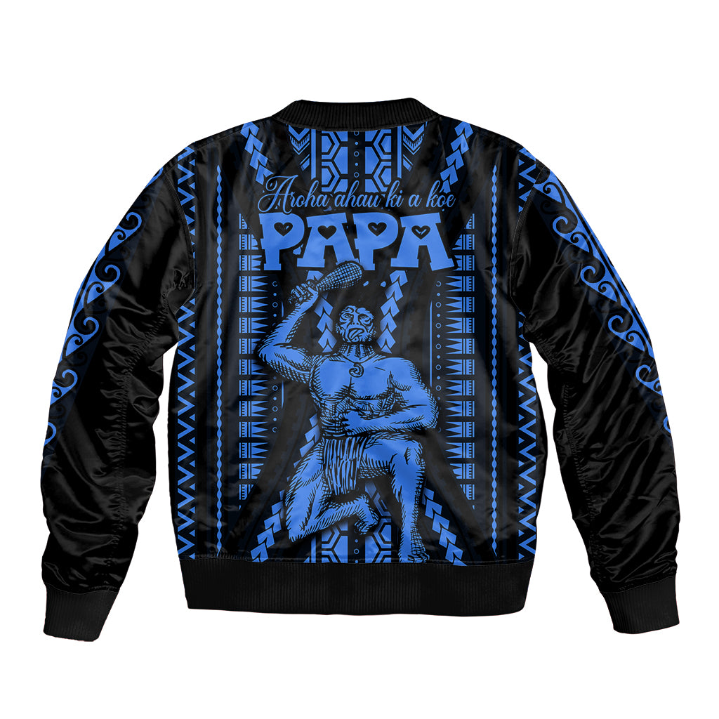 Aotearoa Father's Day Gift For Dad Bomber Jacket Aroha Ahau Ki A Koe Papa - Blue Maori Style Pattern LT9 - Polynesian Pride
