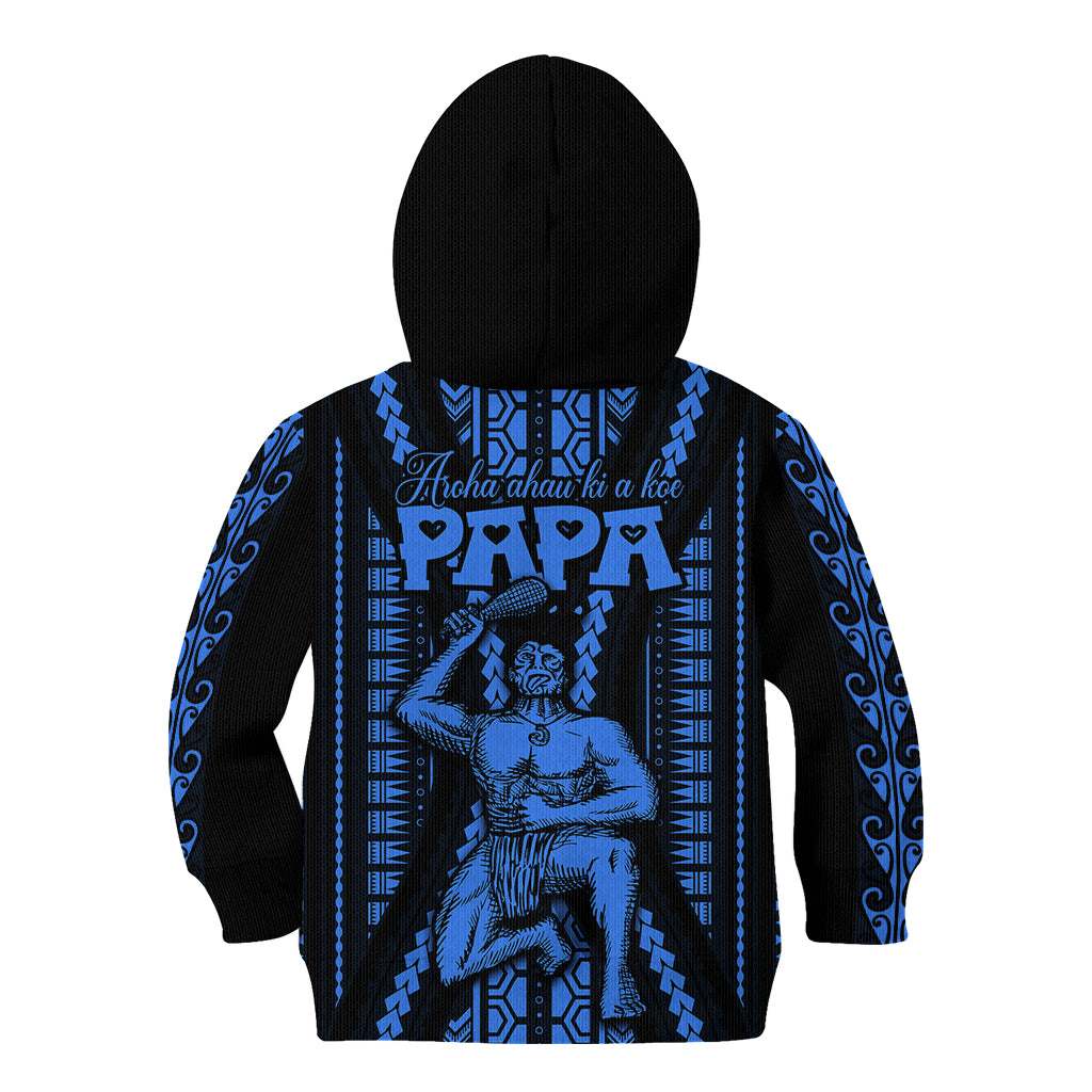 Personalised Aotearoa Father's Day Gift For Dad Kid Hoodie Aroha Ahau Ki A Koe Papa - Blue Maori Style Pattern LT9 - Polynesian Pride