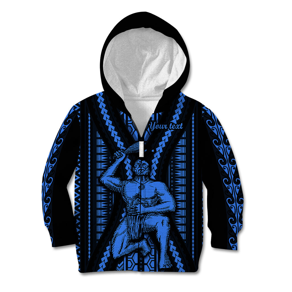 Personalised Aotearoa Father's Day Gift For Dad Kid Hoodie Aroha Ahau Ki A Koe Papa - Blue Maori Style Pattern LT9 Zip Hoodie Blue - Polynesian Pride