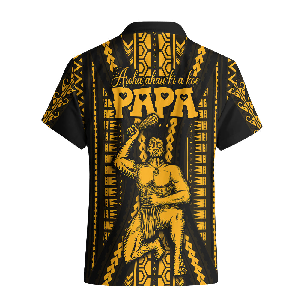 Aotearoa Father's Day Gift For Dad Hawaiian Shirt Aroha Ahau Ki A Koe Papa - Gold Maori Style Pattern LT9 - Polynesian Pride