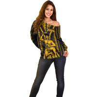 Aotearoa Father's Day Gift For Dad Off Shoulder Sweater Aroha Ahau Ki A Koe Papa - Gold Maori Style Pattern LT9 - Polynesian Pride