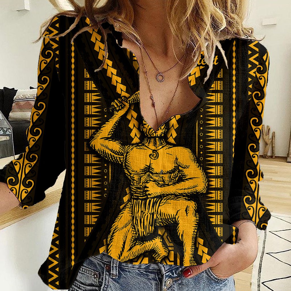 Personalised Aotearoa Father's Day Gift For Dad Women Casual Shirt Aroha Ahau Ki A Koe Papa - Gold Maori Style Pattern LT9 Female Gold - Polynesian Pride