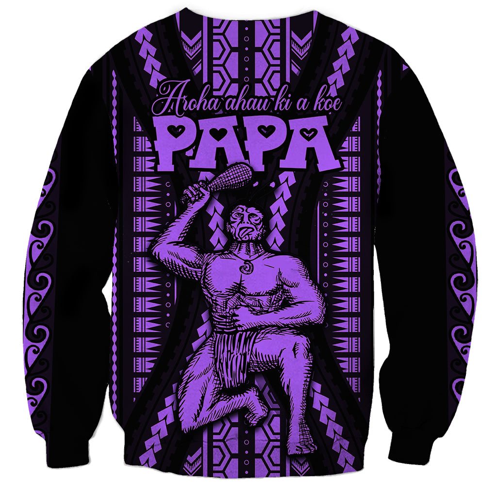 Custom Maori Fathers Day New Zealand Sweatshirt Aroha Ahau Ki A Koe Papa - Purple LT9 - Polynesian Pride