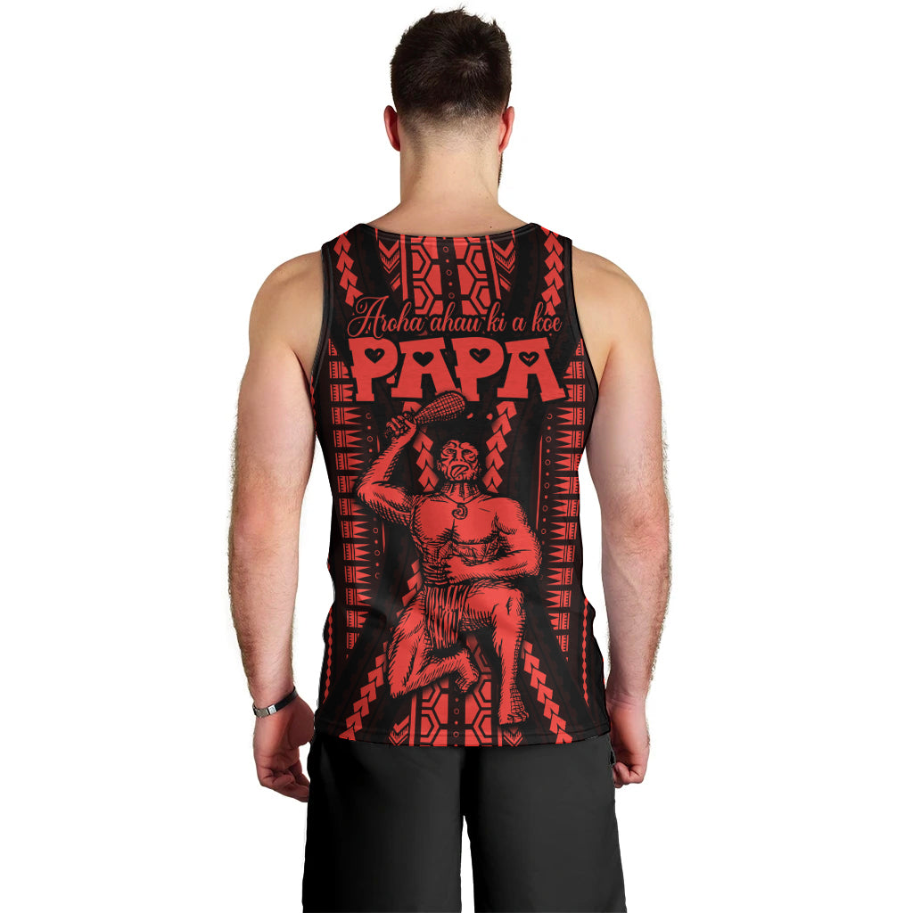 Maori Fathers Day New Zealand Men Tank Top Aroha Ahau Ki A Koe Papa - Red LT9 - Polynesian Pride