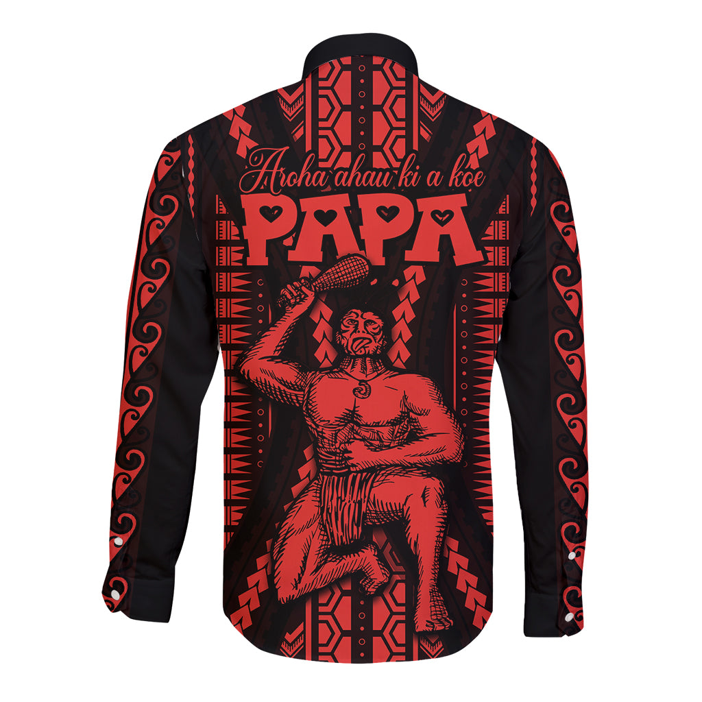 Custom Maori Fathers Day New Zealand Long Sleeve Button Shirt Aroha Ahau Ki A Koe Papa - Red LT9 - Polynesian Pride