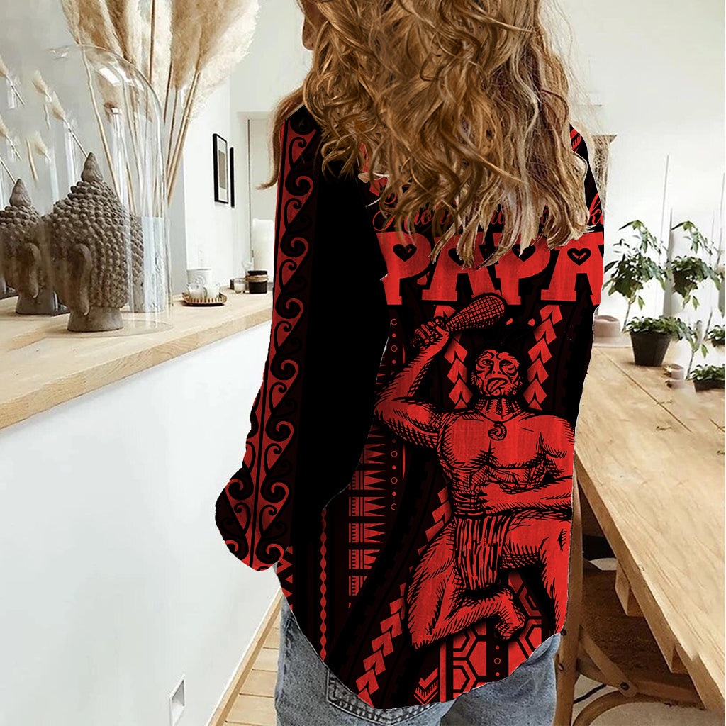 Custom Maori Fathers Day New Zealand Women Casual Shirt Aroha Ahau Ki A Koe Papa - Red LT9 - Polynesian Pride