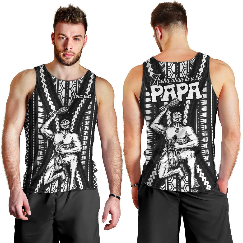 Custom Maori Fathers Day New Zealand Men Tank Top Aroha Ahau Ki A Koe Papa - Black LT9 - Polynesian Pride