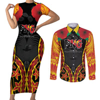 Personalised Papua New Guinea Remembrance Day Couples Matching Short Sleeve Bodycon Dress and Long Sleeve Button Shirt LT9 Red - Polynesian Pride
