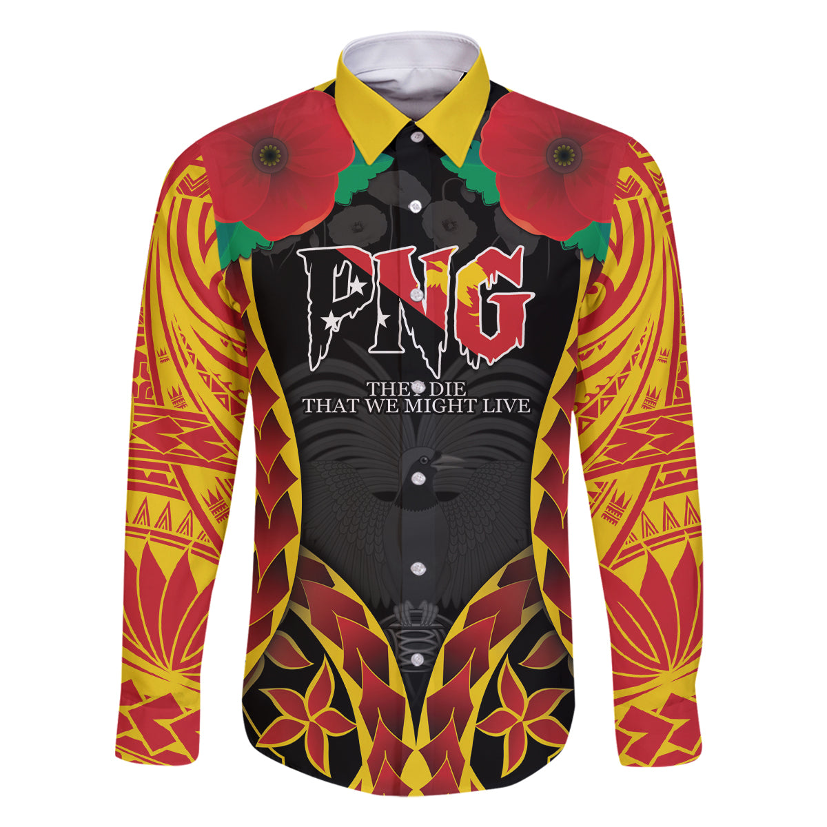 Personalised Papua New Guinea Remembrance Day Family Matching Tank Maxi Dress and Hawaiian Shirt LT9 Dad's Shirt - Long Sleeve Red - Polynesian Pride