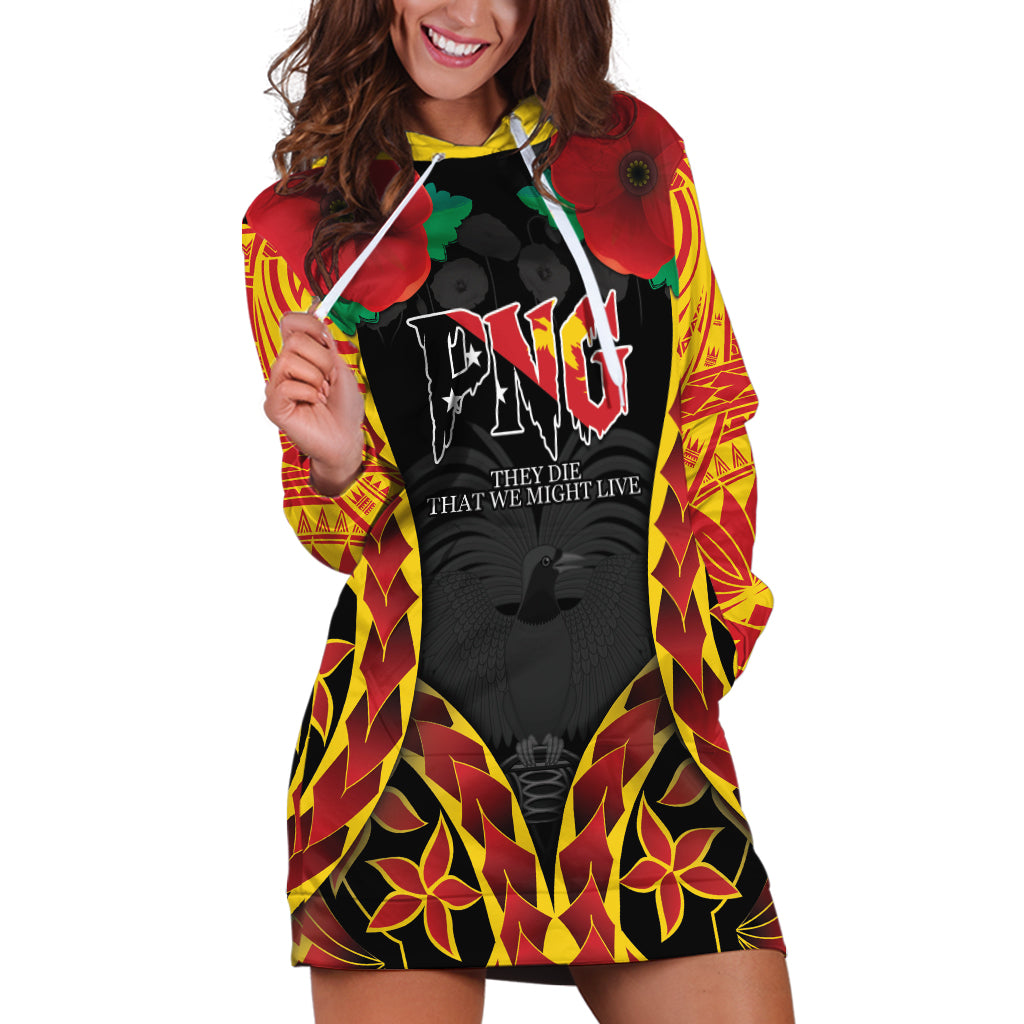 Personalised Papua New Guinea Remembrance Day Hoodie Dress LT9 Red - Polynesian Pride