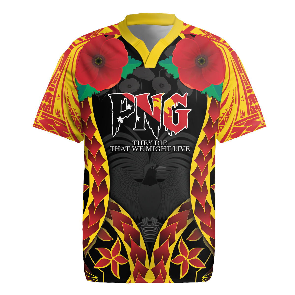 Personalised Papua New Guinea Remembrance Day Rugby Jersey LT9 Red - Polynesian Pride