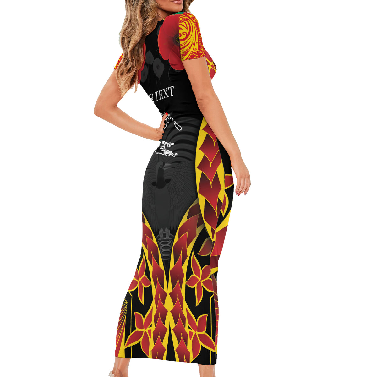 Personalised Papua New Guinea Remembrance Day Short Sleeve Bodycon Dress LT9 - Polynesian Pride