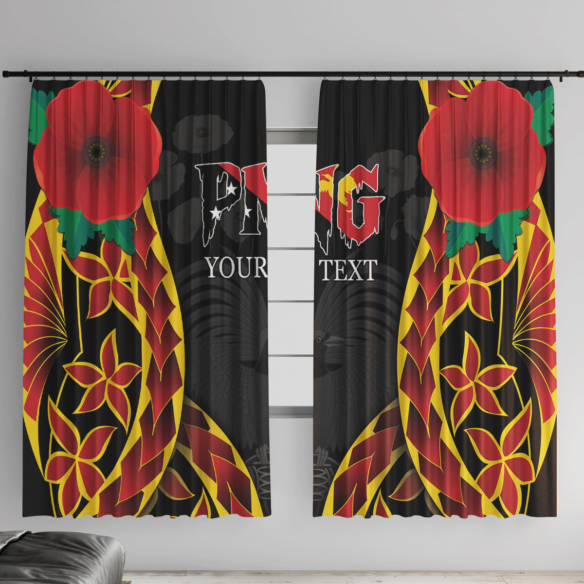 Personalised Papua New Guinea Remembrance Day Window Curtain LT9 With Hooks Red - Polynesian Pride