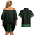 New Zealand Maori Kowhaiwhai Couples Matching Off Shoulder Short Dress and Hawaiian Shirt Kakariki Maui and Mangopare