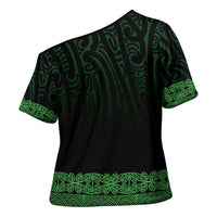 New Zealand Maori Kowhaiwhai Cross Shoulder Shirt Kakariki Maui and Mangopare - Polynesian Pride