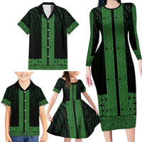 New Zealand Maori Kowhaiwhai Family Matching Long Sleeve Bodycon Dress and Hawaiian Shirt Kakariki Maui and Mangopare