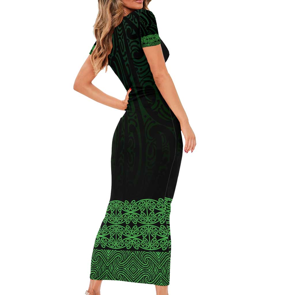 New Zealand Maori Kowhaiwhai Family Matching Short Sleeve Bodycon Dress and Hawaiian Shirt Kakariki Maui and Mangopare