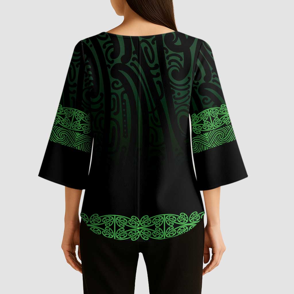 New Zealand Maori Kowhaiwhai Kimono Sleeve Blouse Kakariki Maui and Mangopare - Polynesian Pride