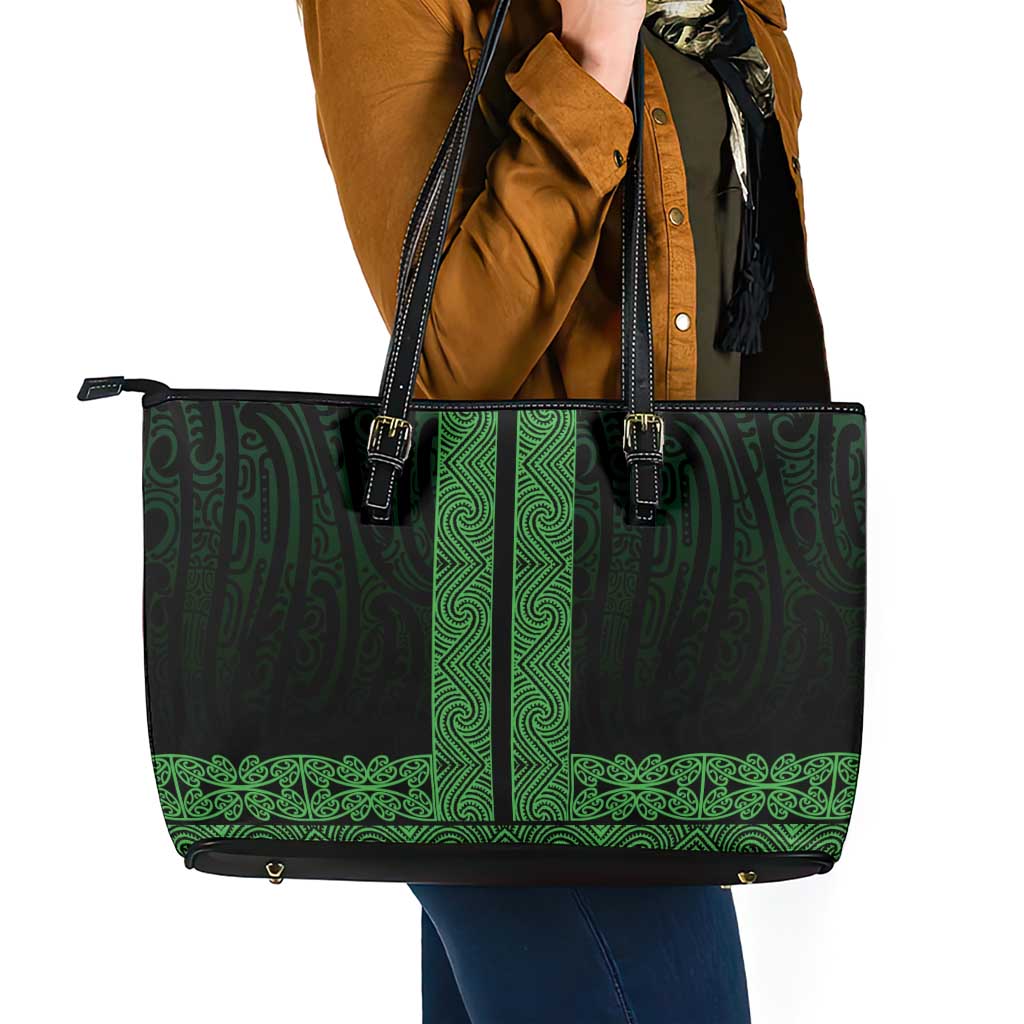 New Zealand Maori Kowhaiwhai Leather Tote Bag Kakariki Maui and Mangopare