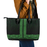 New Zealand Maori Kowhaiwhai Leather Tote Bag Kakariki Maui and Mangopare