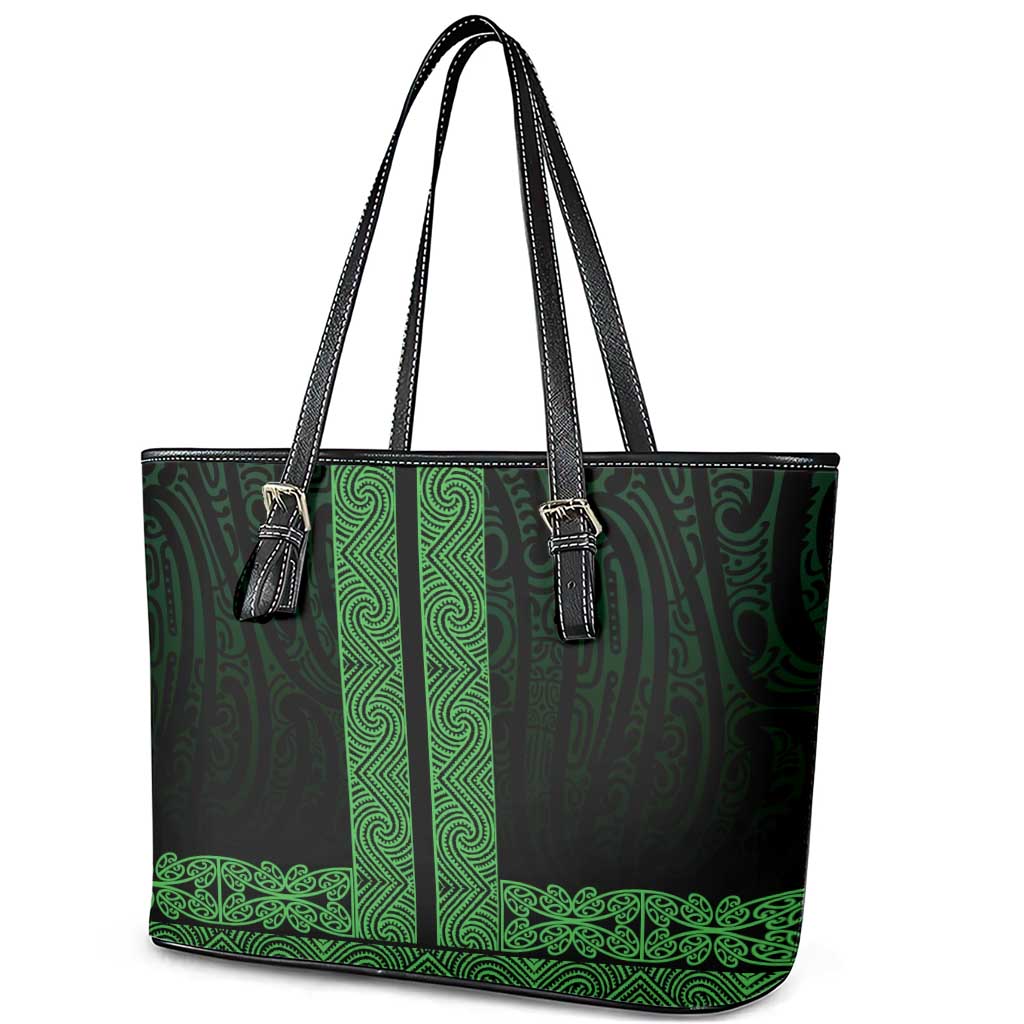 New Zealand Maori Kowhaiwhai Leather Tote Bag Kakariki Maui and Mangopare