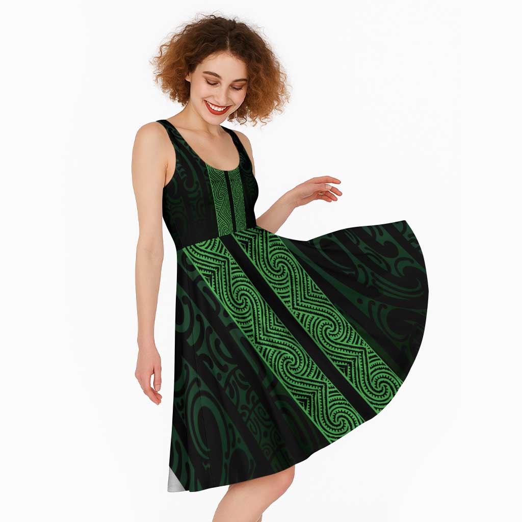 New Zealand Maori Kowhaiwhai Midi Dress Kakariki Maui and Mangopare - Polynesian Pride