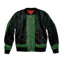 New Zealand Maori Kowhaiwhai Sleeve Zip Bomber Jacket Kakariki Maui and Mangopare