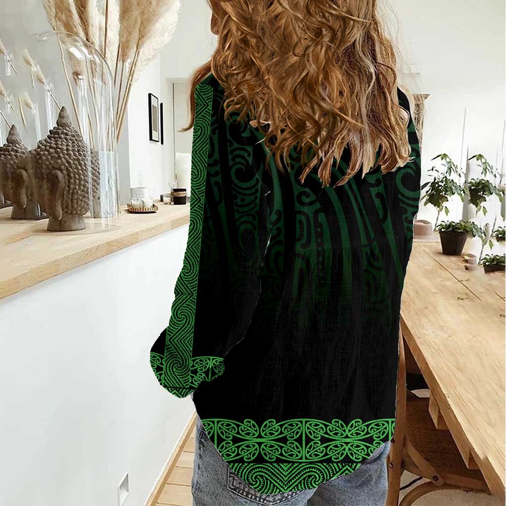 New Zealand Maori Kowhaiwhai Women Casual Shirt Kakariki Maui and Mangopare