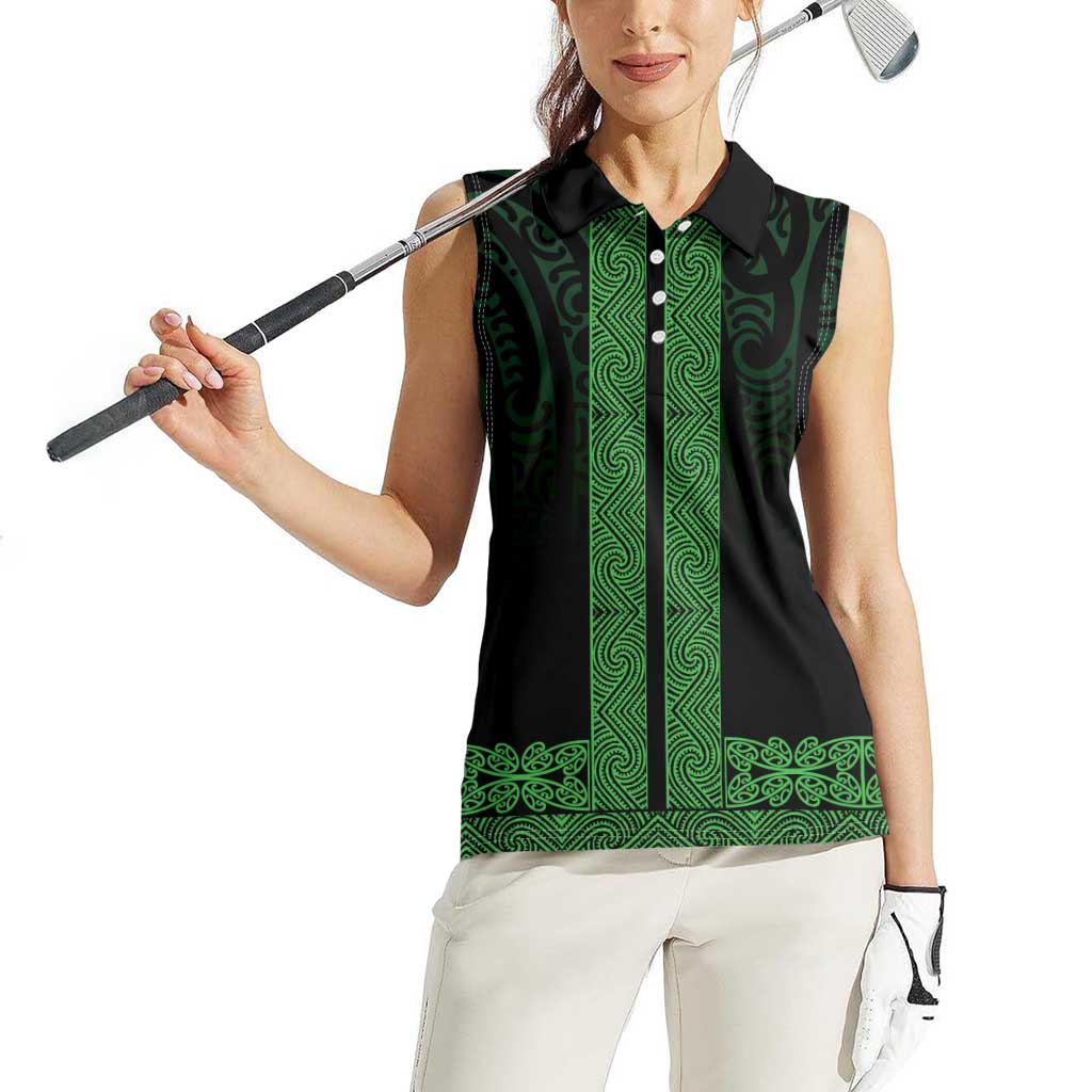 New Zealand Maori Kowhaiwhai Women Sleeveless Polo Shirt Kakariki Maui and Mangopare