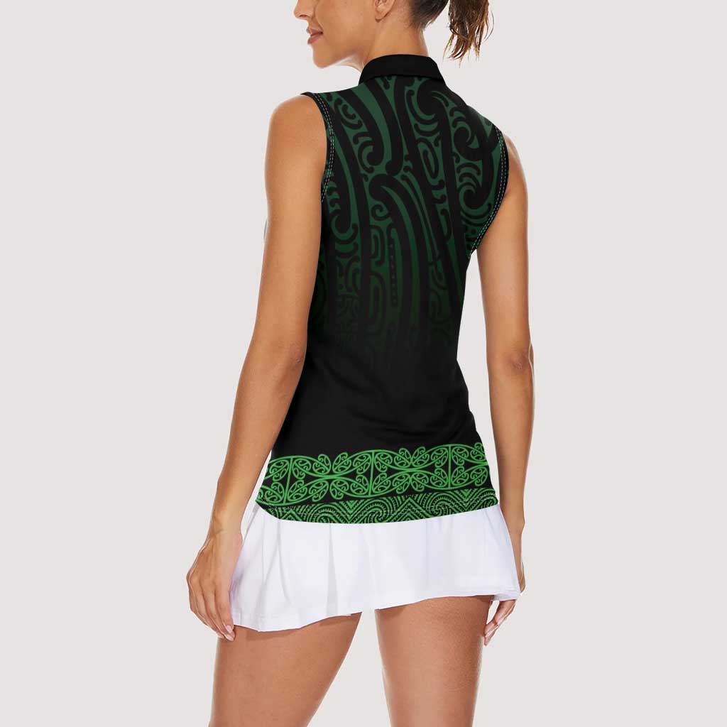 New Zealand Maori Kowhaiwhai Women Sleeveless Polo Shirt Kakariki Maui and Mangopare