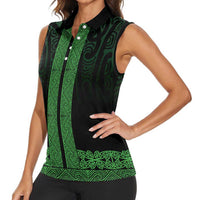 New Zealand Maori Kowhaiwhai Women Sleeveless Polo Shirt Kakariki Maui and Mangopare
