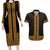 New Zealand Maori Kowhaiwhai Couples Matching Long Sleeve Bodycon Dress and Hawaiian Shirt Karaka Maui and Mangopare