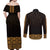 New Zealand Maori Kowhaiwhai Couples Matching Off Shoulder Maxi Dress and Long Sleeve Button Shirt Karaka Maui and Mangopare