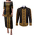 New Zealand Maori Kowhaiwhai Couples Matching Puletasi and Long Sleeve Button Shirt Karaka Maui and Mangopare