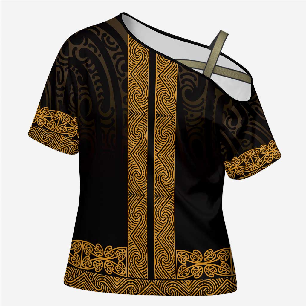 New Zealand Maori Kowhaiwhai Cross Shoulder Shirt Karaka Maui and Mangopare - Polynesian Pride