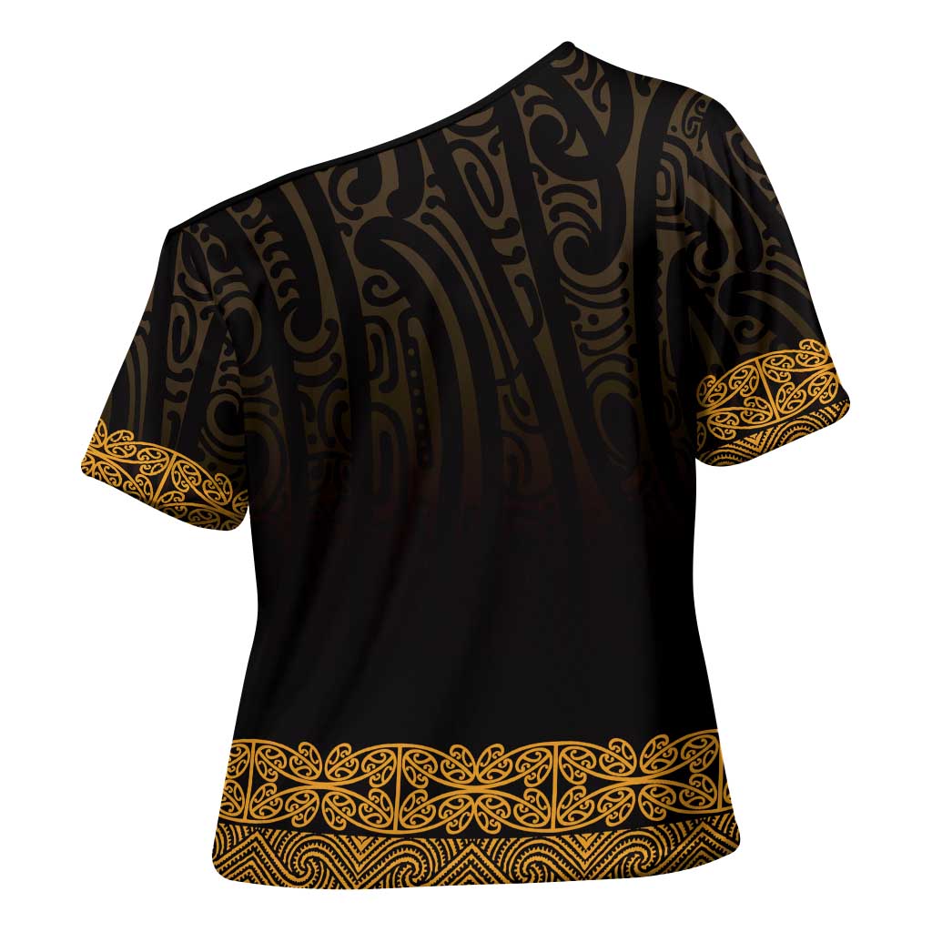 New Zealand Maori Kowhaiwhai Cross Shoulder Shirt Karaka Maui and Mangopare - Polynesian Pride