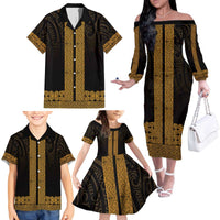 New Zealand Maori Kowhaiwhai Family Matching Off The Shoulder Long Sleeve Dress and Hawaiian Shirt Karaka Maui and Mangopare